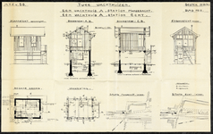 852140 Aanzichten, doorsneden, plategronden en situaties van de te bouwen wachthuizen bij het S.S.-station Maasbracht ...